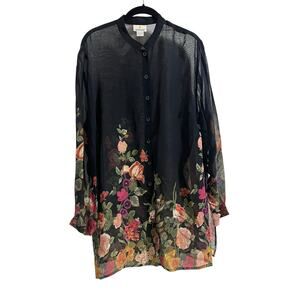 Smithsonian Institution Sheer Floral Whimsigoth Romantic Button Up Shirt Sz L